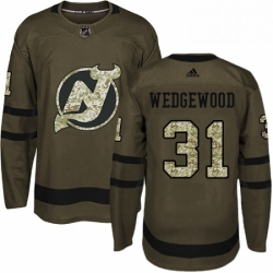 Mens Adidas New Jersey Devils 31 Scott Wedgewood Authentic Green Salute to Service NHL Jersey 