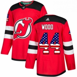 Mens Adidas New Jersey Devils 44 Miles Wood Authentic Red USA Flag Fashion NHL Jersey 