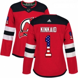 Womens Adidas New Jersey Devils 1 Keith Kinkaid Authentic Red USA Flag Fashion NHL Jersey 