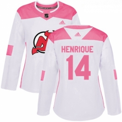 Womens Adidas New Jersey Devils 14 Adam Henrique Authentic WhitePink Fashion NHL Jersey 