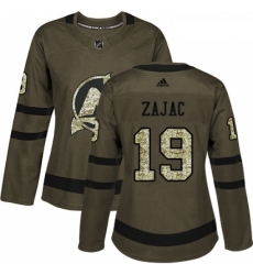 Womens Adidas New Jersey Devils 19 Travis Zajac Authentic Green Salute to Service NHL Jersey 