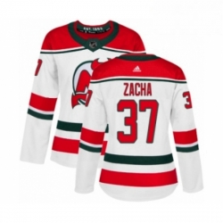 Womens Adidas New Jersey Devils 37 Pavel Zacha Authentic White Alternate NHL Jersey 