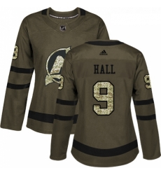 Womens Adidas New Jersey Devils 9 Taylor Hall Authentic Green Salute to Service NHL Jersey 