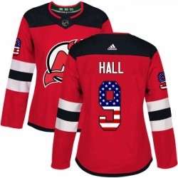 Womens Adidas New Jersey Devils 9 Taylor Hall Authentic Red USA Flag Fashion NHL Jersey 