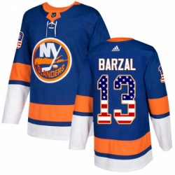 Mens Adidas New York Islanders 13 Mathew Barzal Authentic Royal Blue USA Flag Fashion NHL Jersey 