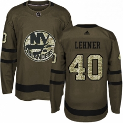 Mens Adidas New York Islanders 40 Robin Lehner Authentic Green Salute to Service NHL Jersey 