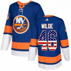 Mens Adidas New York Islanders 46 Bode Wilde Authentic Royal Blue USA Flag Fashion NHL Jersey 