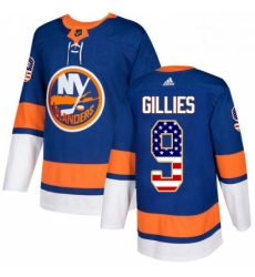 Mens Adidas New York Islanders 9 Clark Gillies Authentic Royal Blue USA Flag Fashion NHL Jersey 