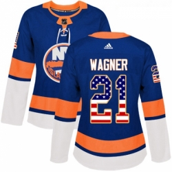 Womens Adidas New York Islanders 21 Chris Wagner Authentic Royal Blue USA Flag Fashion NHL Jersey 