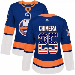 Womens Adidas New York Islanders 25 Jason Chimera Authentic Royal Blue USA Flag Fashion NHL Jersey 