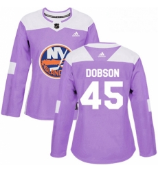 Womens Adidas New York Islanders 45 Noah Dobson Authentic Purple Fights Cancer Practice NHL Jersey 