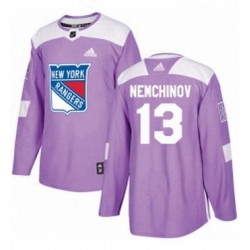 Mens Adidas New York Rangers 13 Sergei Nemchinov Authentic Purple Fights Cancer Practice NHL Jersey 