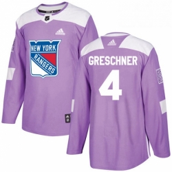 Mens Adidas New York Rangers 4 Ron Greschner Authentic Purple Fights Cancer Practice NHL Jersey 