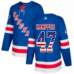 Mens Adidas New York Rangers 47 Steven Kampfer Authentic Royal Blue USA Flag Fashion NHL Jersey 