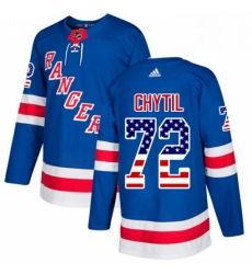 Mens Adidas New York Rangers 72 Filip Chytil Authentic Royal Blue USA Flag Fashion NHL Jersey 