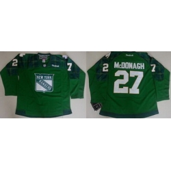 Rangers #27 Ryan McDonagh Green St  Patricks Day New Stitched NHL Jersey