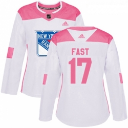 Womens Adidas New York Rangers 17 Jesper Fast Authentic WhitePink Fashion NHL Jersey 