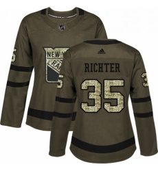 Womens Adidas New York Rangers 35 Mike Richter Authentic Green Salute to Service NHL Jersey 