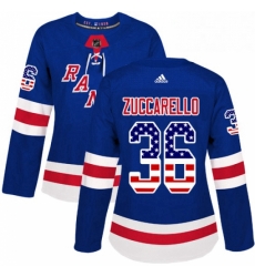 Womens Adidas New York Rangers 36 Mats Zuccarello Authentic Royal Blue USA Flag Fashion NHL Jersey 