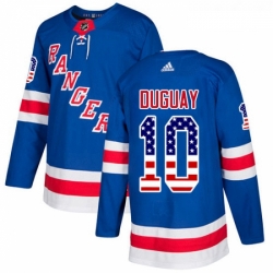 Youth Adidas New York Rangers 10 Ron Duguay Authentic Royal Blue USA Flag Fashion NHL Jersey 