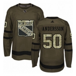 Youth Adidas New York Rangers 50 Lias Andersson Authentic Green Salute to Service NHL Jersey 