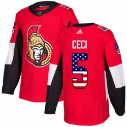 Mens Adidas Ottawa Senators 5 Cody Ceci Authentic Red USA Flag Fashion NHL Jersey 