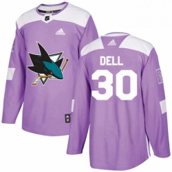 Mens Adidas San Jose Sharks 30 Aaron Dell Authentic Purple Fights Cancer Practice NHL Jersey 