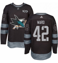 Mens Adidas San Jose Sharks 42 Joel Ward Authentic Black 1917 2017 100th Anniversary NHL Jersey 