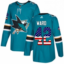 Mens Adidas San Jose Sharks 42 Joel Ward Authentic Teal Green USA Flag Fashion NHL Jersey 