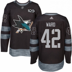 Mens Adidas San Jose Sharks 42 Joel Ward Premier Black 1917 2017 100th Anniversary NHL Jersey 