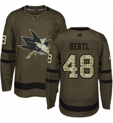 Mens Adidas San Jose Sharks 48 Tomas Hertl Authentic Green Salute to Service NHL Jersey 