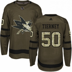 Mens Adidas San Jose Sharks 50 Chris Tierney Authentic Green Salute to Service NHL Jersey 