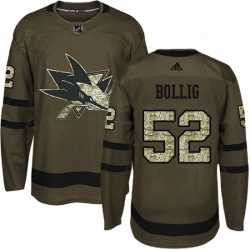 Mens Adidas San Jose Sharks 52 Brandon Bollig Authentic Green Salute to Service NHL Jersey 