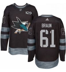 Mens Adidas San Jose Sharks 61 Justin Braun Premier Black 1917 2017 100th Anniversary NHL Jersey 