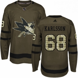 Mens Adidas San Jose Sharks 68 Melker Karlsson Premier Green Salute to Service NHL Jersey 