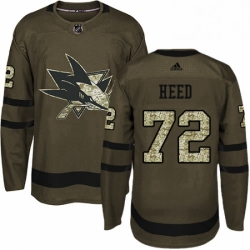 Mens Adidas San Jose Sharks 72 Tim Heed Authentic Green Salute to Service NHL Jersey 