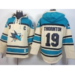 San Jose Sharks #19 Joe Thornton Cream Stitched NHL Sawyer Hooded Sweatshirt