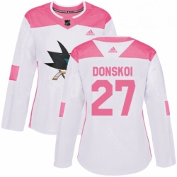 Womens Adidas San Jose Sharks 27 Joonas Donskoi Authentic WhitePink Fashion NHL Jersey 