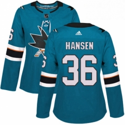 Womens Adidas San Jose Sharks 36 Jannik Hansen Premier Teal Green Home NHL Jersey 