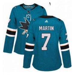 Womens Adidas San Jose Sharks 7 Paul Martin Authentic Teal Green Home NHL Jersey 