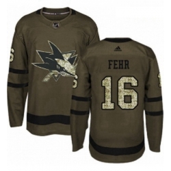 Youth Adidas San Jose Sharks 16 Eric Fehr Authentic Green Salute to Service NHL Jerse