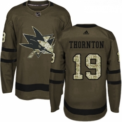 Youth Adidas San Jose Sharks 19 Joe Thornton Authentic Green Salute to Service NHL Jersey 