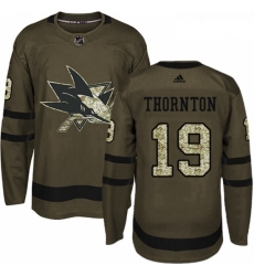 Youth Adidas San Jose Sharks 19 Joe Thornton Premier Green Salute to Service NHL Jersey 