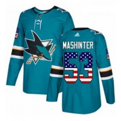 Youth Adidas San Jose Sharks 53 Brandon Mashinter Authentic Teal Green USA Flag Fashion NHL Jersey 