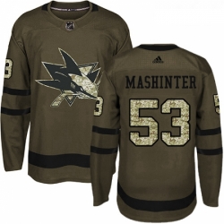 Youth Adidas San Jose Sharks 53 Brandon Mashinter Premier Green Salute to Service NHL Jersey 