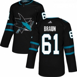 Youth Adidas San Jose Sharks 61 Justin Braun Premier Black Alternate NHL Jersey 