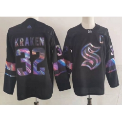 Men Seattle Kraken 32 Kraken Black Iridescent Holographic Authentic Jersey