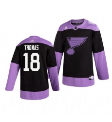 Blues 18 Robert Thomas Black Purple Hockey Fights Cancer Adidas Jersey