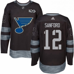 Mens Adidas St Louis Blues 12 Zach Sanford Authentic Black 1917 2017 100th Anniversary NHL Jersey 