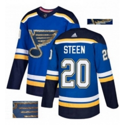 Mens Adidas St Louis Blues 20 Alexander Steen Authentic Royal Blue Fashion Gold NHL Jersey 